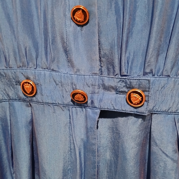 Vintage 80s Saks Fifth Ave 100% Silk Blue Pant JumpSuit Womans Small Retro Punk - Picture 11 of 12